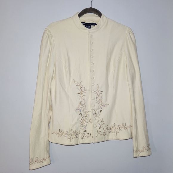 RALPH LAUREN SPORT Embroidered Cream Button Up Jacket‎ Cotton - Picture 1 of 10